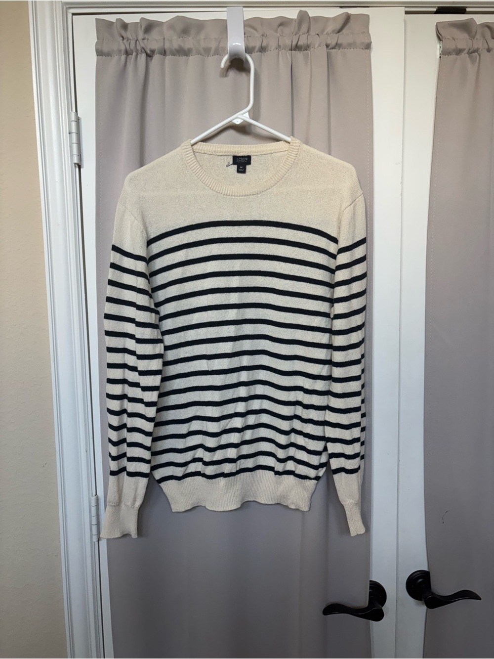 J. Crew Cream and Black Striped Crewneck Sweater 100% cotton